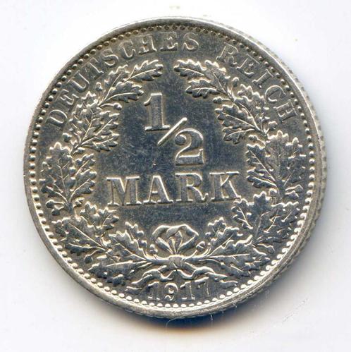 Duitsland 1/2 Mark 1917 E PR (XF), Postzegels en Munten, Munten | Europa | Niet-Euromunten, Duitsland, Zilver, Ophalen of Verzenden