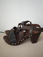 Fed de la Bretonierre bruin leren houten klomp sandaal 37, Fred de la Bretoniere, Bruin, Gedragen, Sandalen of Muiltjes