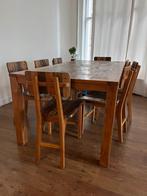 Wooden table + 8 chairs, Ophalen, Gebruikt, 50 tot 100 cm, Vijf personen of meer