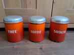 3 vintage oranje bewaarbussen Thee, Koffie, Suiker, Antiek en Kunst, Antiek | Emaille, Ophalen of Verzenden