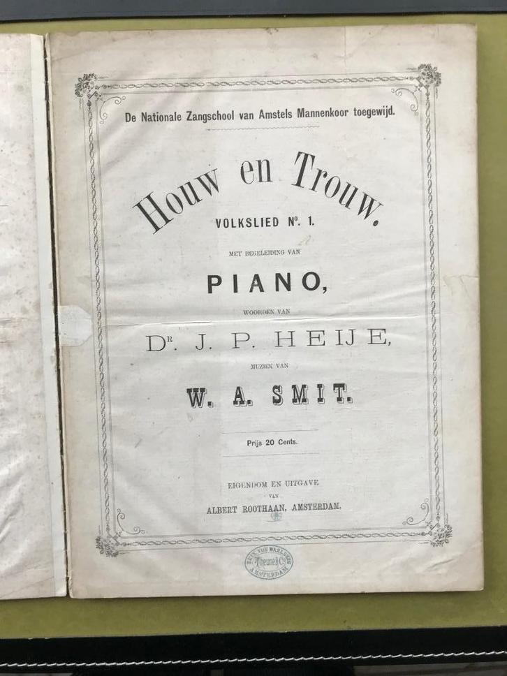 Houw en Trouw, volkslied no.1, Muziek en Instrumenten, Bladmuziek, Gebruikt, Artiest of Componist, Klassiek, Piano, Orgel, Zang