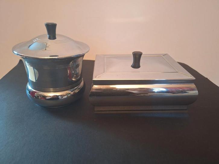 Vintage chromen sigarendoos en tabakspot. Jaren 50/60 ., Huis en Inrichting, Woonaccessoires | Overige, Zo goed als nieuw, Ophalen of Verzenden