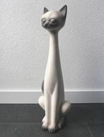 Langnek kat poes XL keramiek vintage kattenbeeld wit grijs, Verzamelen, Ophalen, Gebruikt, Dier
