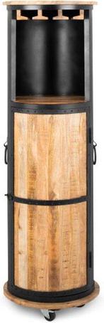 Wijnkast mangohout zwart metaal, Nieuw, Ophalen of Verzenden, 25 flessen of meer, 75 cm of meer