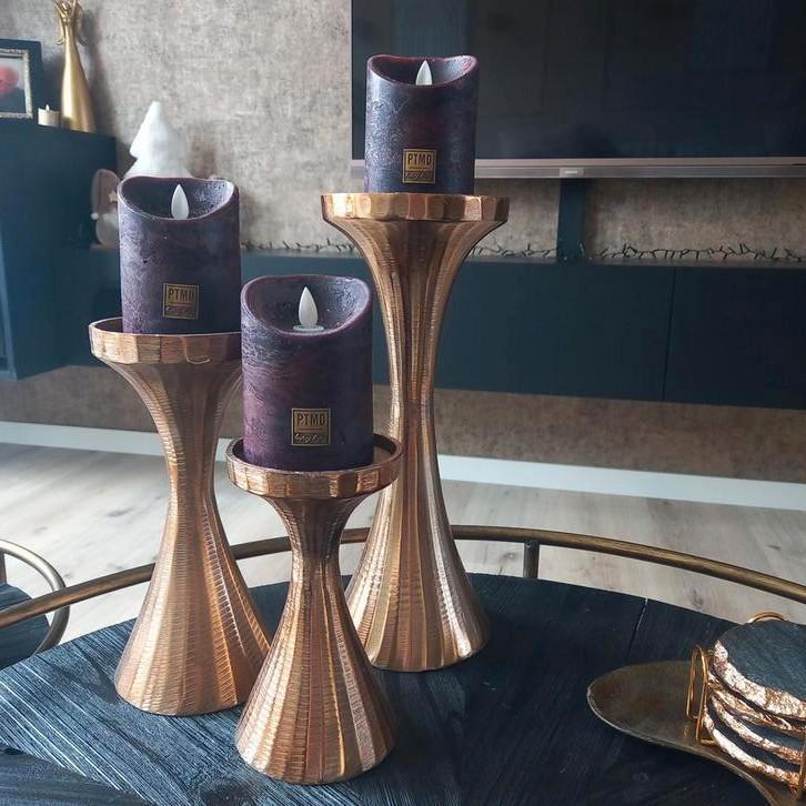 Prachtige goudkleurige set Riverdale kandelaren, Huis en Inrichting, Woonaccessoires | Kandelaars en Kaarsen, Zo goed als nieuw