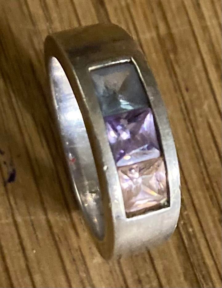 Mooie oude zilveren ring met drie kleurtjes swarowski, Verzenden, Zilver