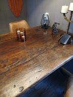 koloniaal teakhouten eettafel met ijzeren onderstel, Huis en Inrichting, Tafels | Eettafels, Ophalen, Gebruikt, Koloniaal, 50 tot 100 cm