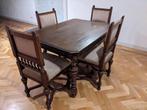 Antieke Mechelse eetkamertafel met vier bijpassende stoelen, Antiek en Kunst, Ophalen