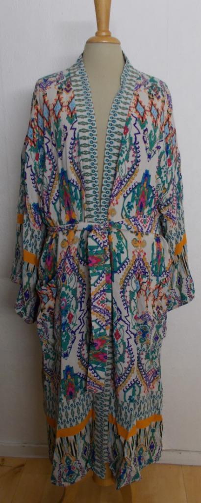 Bohemien maxi print jas/jurk! L/XL, Kleding | Dames, Jurken, Zo goed als nieuw, Maat 46/48 (XL) of groter, Overige kleuren, Onder de knie