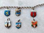 Antieke zilveren ketting met 5 geëmailleerde schildjes, Sieraden, Tassen en Uiterlijk, Antieke sieraden, Ophalen of Verzenden