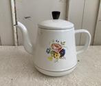 Brocante wit emaille theepotje met bloemdecor, Ophalen of Verzenden