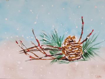 Schilderij met kerststukje beschikbaar voor biedingen