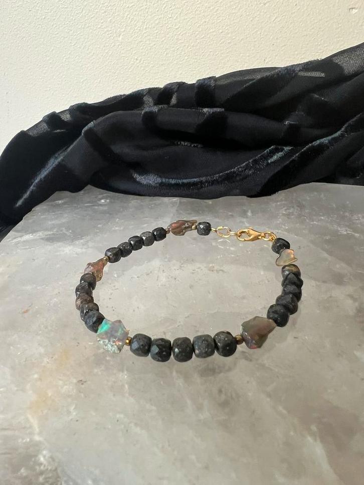 Edelopaal opaal zwart vuuropaal geluk creatief power uniek, Sieraden, Tassen en Uiterlijk, Armbanden, Nieuw, Zilver, Zwart, Met bedels of kralen