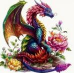 strijk applicatie Draak met bloemen p.m 18cm, Verzenden, Nieuw