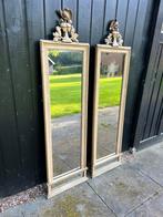 Koppel antieke franse spiegels met kuif, Antiek en Kunst, Ophalen, Rechthoekig, Minder dan 50 cm, 100 tot 150 cm