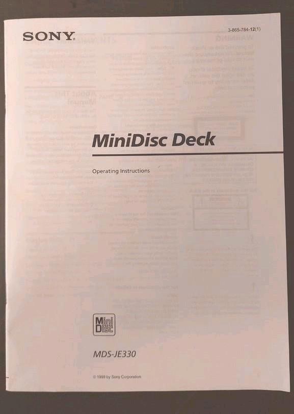 Handleiding Sony Minidisc MDS-JE330 (Engels), Audio, Tv en Foto, Walkmans, Discmans en Minidiscspelers, Minidisc-recorder, Ophalen of Verzenden