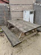 boomstam picknicktafel, Tuin en Terras, Picknicktafels, Ophalen, Gebruikt, Rechthoekig, Hout