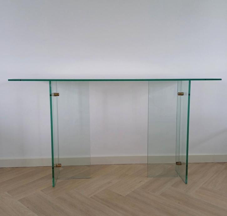 Glazen console tafel (side table), Huis en Inrichting, Tafels | Sidetables, Gebruikt, 25 tot 50 cm, 150 tot 200 cm, Rechthoekig