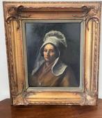 Antiek schilderij: Vlaamse dame met kanten muts, (XIXe eeuw), Antiek en Kunst, Kunst | Schilderijen | Klassiek, Ophalen of Verzenden