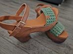 Popa Menorquinas maat 39, sandalen met plateauzool, leer, Kleding | Dames, Schoenen, Zo goed als nieuw, Popa Menorquinas, Groen