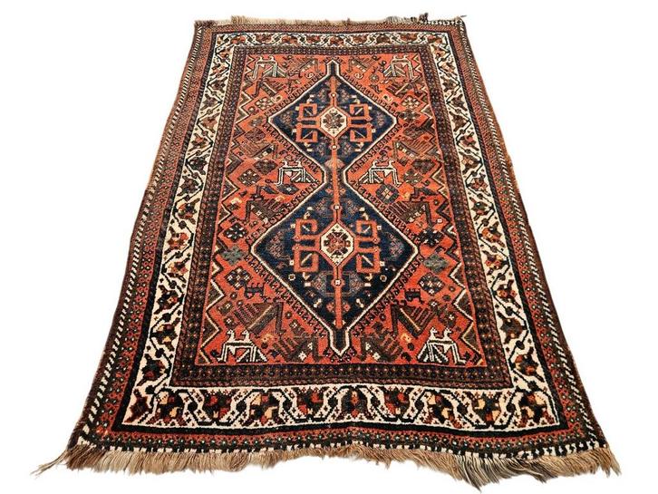 Handmade Persian wool Antique Qashqai carpet 95x147cm, Antiek en Kunst, Antiek | Kleden en Textiel, Ophalen of Verzenden