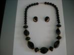 Setje Vintage Ketting + Oorbellen ---2807, Verzenden, Gebruikt, Zwart, Kunststof