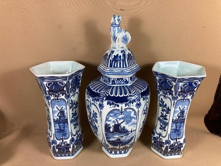 3-delig Delfts blauw kaststel., Antiek en Kunst, Antiek | Vazen, Ophalen of Verzenden