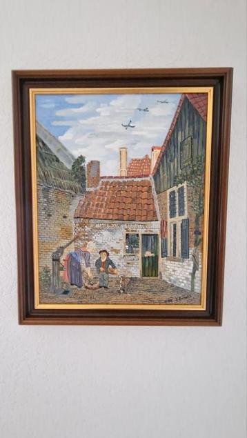 Schilderij: Dorpsgezicht met Figuren beschikbaar voor biedingen
