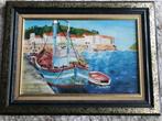Mooi Olie verf schilderijtje frans vissersplaatsje, Ophalen of Verzenden