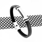 Gedetailleerde Zwarte Leren Armband met Graveerplaat RVS, Staal, Birgitta-Gracht 33, 6465 EL Kerkrade, Nederland, Verzenden, Nieuw