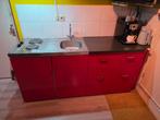 Keuken met koelkast, kookplaat en gootsteen, Huis en Inrichting, Keuken | Complete keukens, Ophalen, Gebruikt, Wit, Enkelwandige keuken