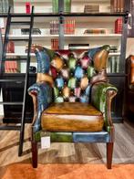 Chesterfield Oorfauteuil Harlequin Patchwork Multicolor Leer, Ophalen of Verzenden, Nieuw, 75 tot 100 cm, Leer
