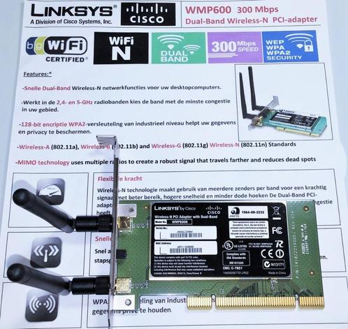 Cisco WMP600N Dual Band WiFi Adapter 300mb-N PCI Low Profile, Computers en Software, Netwerkkaarten, Nieuw, Intern, Ophalen of Verzenden