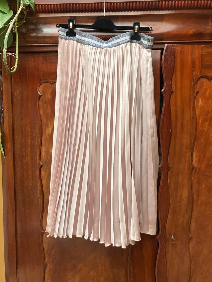 Feestelijke Midi Rok Plooien Rose Campagne Glitter, Kleding | Dames, Rokken, Zo goed als nieuw, Maat 42/44 (L), Roze, Onder de knie