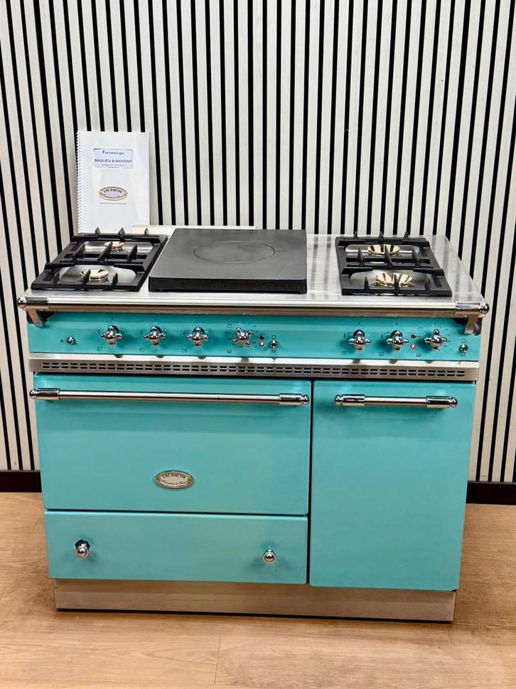 Unieke Lacanche Fornuis Koraalblauw / Coupe de feu 110 cm, Witgoed en Apparatuur, Fornuizen, Zo goed als nieuw, Vrijstaand, Gas