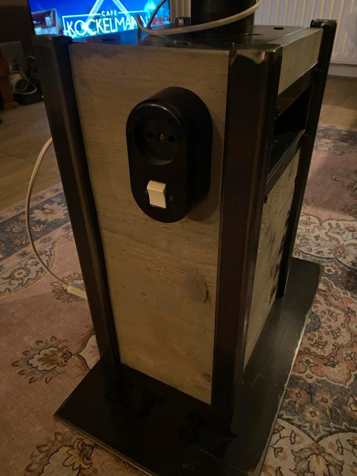 TV Meubel Steigerhout & Cortenstaal - Draaiplateau, Huis en Inrichting, Kachels, Gebruikt, Vrijstaand, Overige soorten, Hout, Ophalen of Verzenden