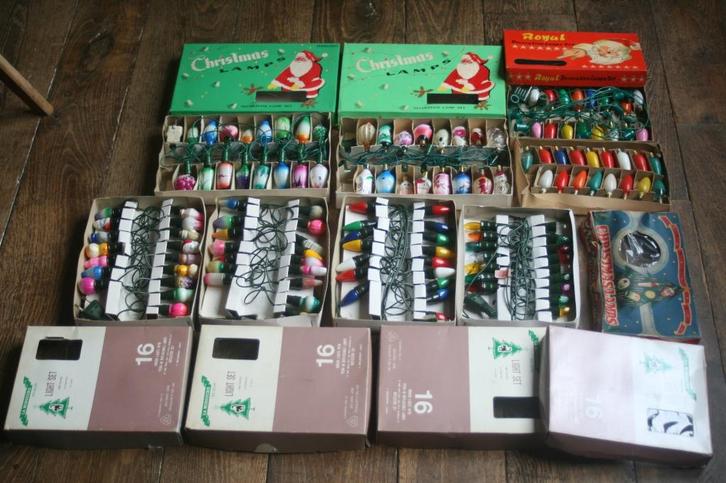 8 dozen kerstlampjes jaren 50 (128 lampjes branden!!!), Diversen, Kerst, Gebruikt, Verzenden