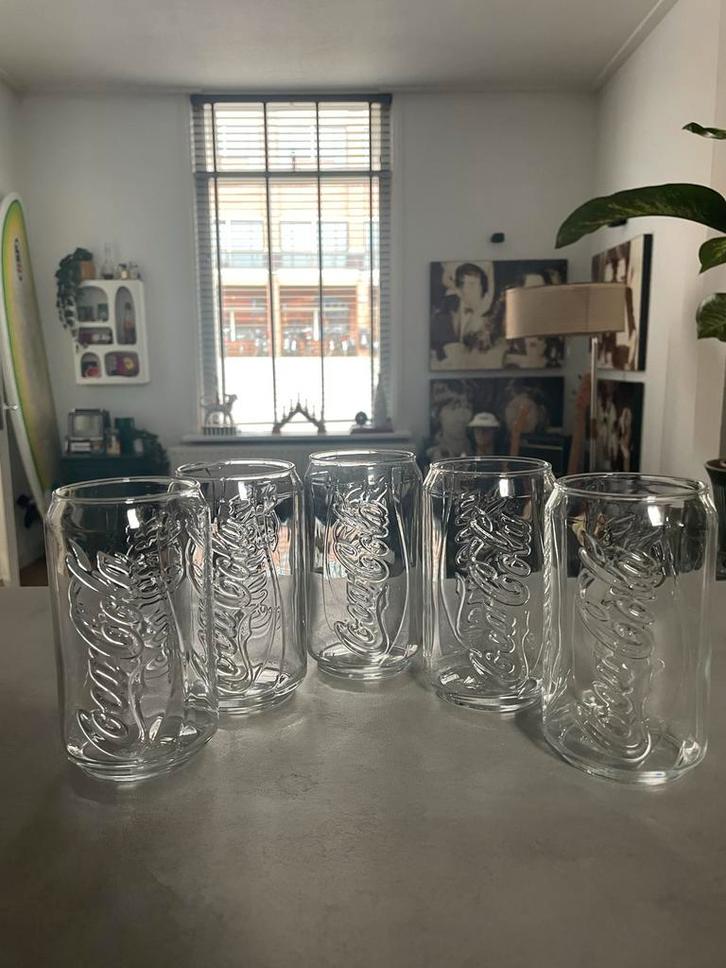 Vintage Coca Cola Glazen 5 pcs, Huis en Inrichting, Keuken | Servies, Zo goed als nieuw, Glas of Glazen, Overige stijlen, Glas