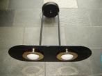 Italiaanse design halogeen hanglamp, zwart glas messing, Huis en Inrichting, Lampen | Hanglampen, Ophalen, Zo goed als nieuw, Glas