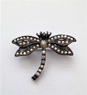 Mooie broche Libelle met strass (7998), Sieraden, Tassen en Uiterlijk, Broches, Zo goed als nieuw, Overige materialen, Zilver
