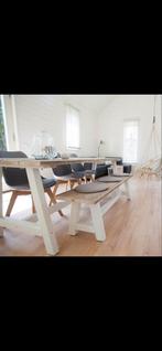 Stoere sloophouten eettafel 180x80 met witte poten, Huis en Inrichting, Ophalen of Verzenden