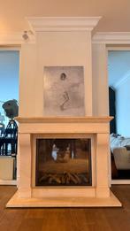 Inbouwhaard gas met mergelstenen schouw (ook apart te koop), Ophalen of Verzenden, Gebruikt, Inbouwhaard, Gashaard