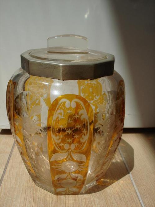 antiek Boheems geslepen kristalglas gegraveerde vaas zilver, Antiek en Kunst, Antiek | Glas en Kristal, Ophalen of Verzenden