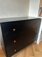 Zwarte ladekast met bronzen knoppen, Huis en Inrichting, Kasten | Ladekasten, Ophalen, Overige materialen, Minder dan 50 cm, Gebruikt
