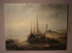Impressionistische kust met schepen, Antiek en Kunst, Kunst | Schilderijen | Klassiek, Verzenden