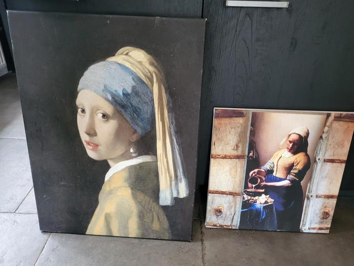 2 Schilderijen - Vermeer Stijl, Antiek en Kunst, Kunst | Schilderijen | Klassiek, Ophalen of Verzenden