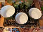 Zeer mooie Donkergroen emaille pannenset., Antiek en Kunst, Ophalen of Verzenden