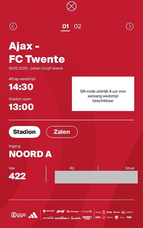 2x Tickets | AJAX - Twente | 18 Mei 2025, Tickets en Kaartjes, Sport | Voetbal, Twee personen, Mei, Losse kaart