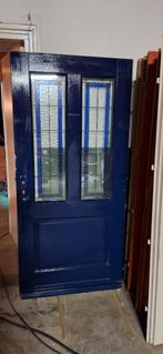 Voordeur harthout met glas in lood, Ophalen, Gebruikt, 80 tot 100 cm, Minder dan 200 cm