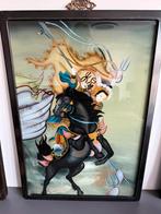 Chinees schilderij op achterkant glas vrouw op paard, Antiek en Kunst, Ophalen of Verzenden
